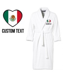 Mexico Flag Heart Shape Embroidery Logo with Custom Text Embroidered Bathrobes